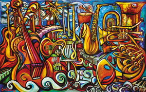 <em>Music</em>, acrylic on canvas, 60x96, 2005